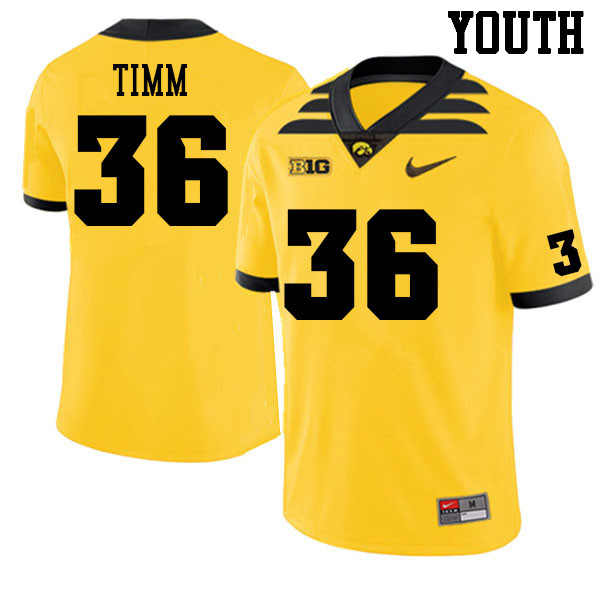 Youth #36 Mike Timm Iowa Hawkeyes College Football Jerseys Sale-Gold - Click Image to Close